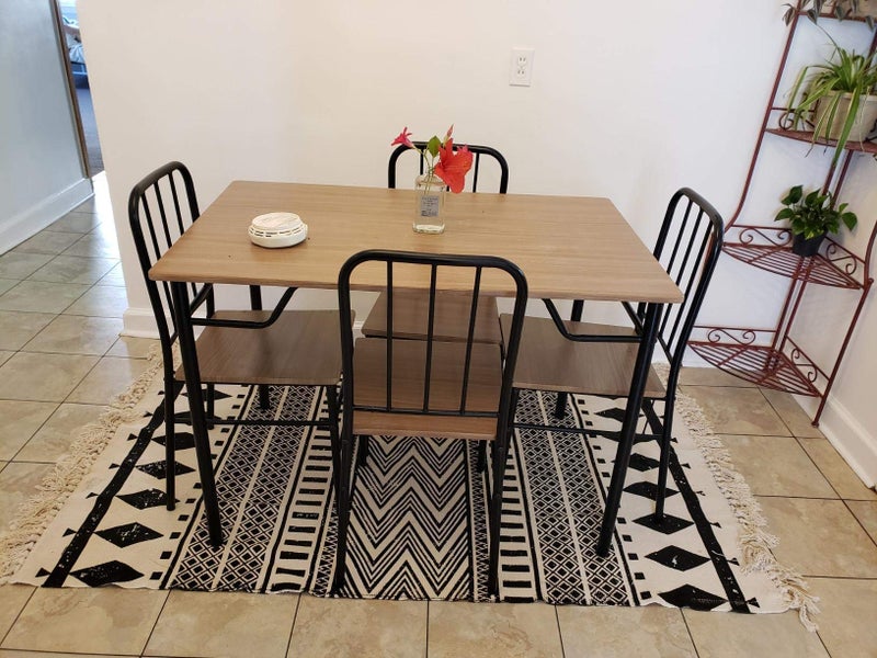 USTIDE سجادة يدوية النسج USTIDE 3'x5'، سجادة تزيينية لغرفة النوم، سجادة منطقة كبيرة بتفاصيل قطنية، سجادة حافة لغرفة المعيشة والمطبخ وغرفة الغسيل والحمام والمدخل، باللونين الأسود والكريم - Image 4